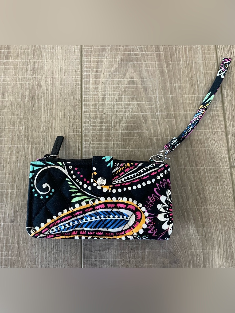 Vera Bradley Black Multicolor Paisley Wristlet with Detachable Strap